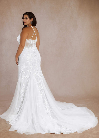 Diamond White Mermaid Sequins Tulle Dress