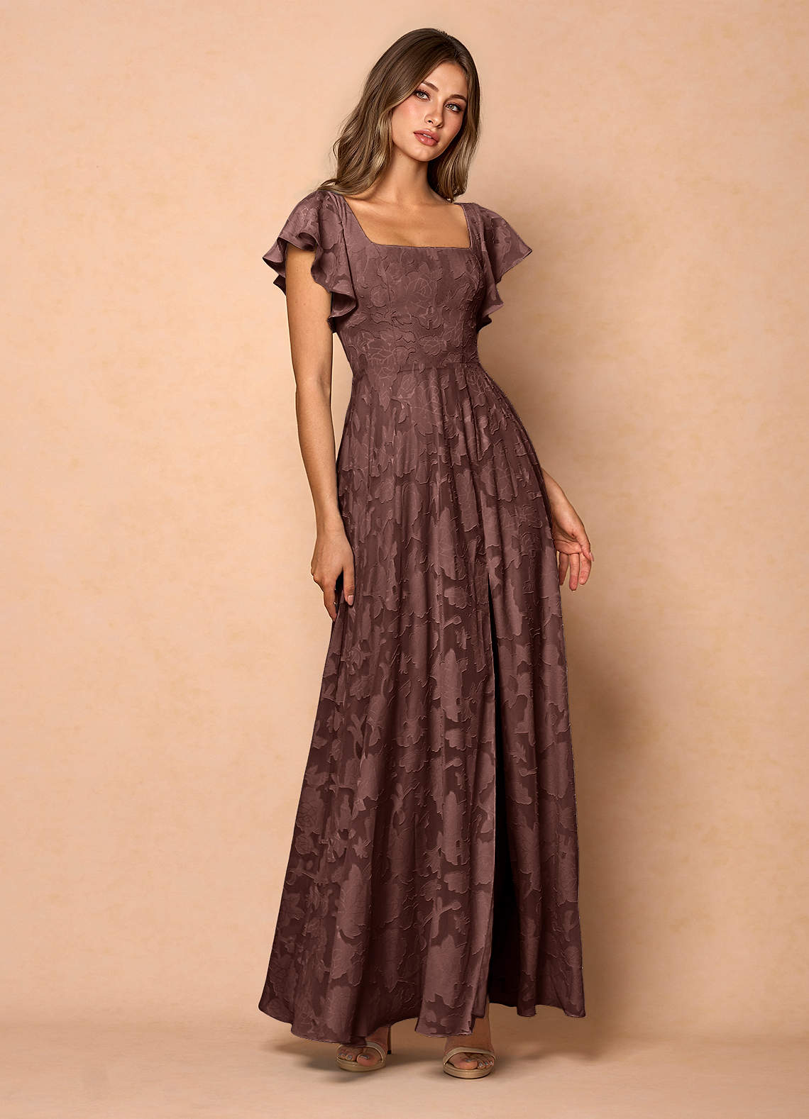 Anna Mocha Coco Ruffled Maxi Dress
