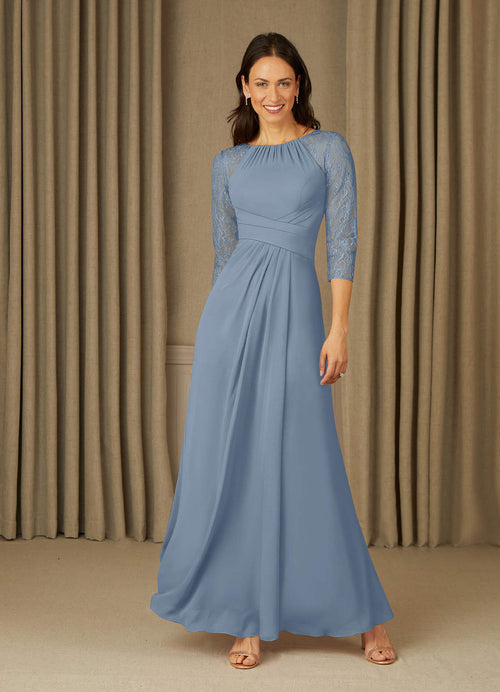Dusty Blue A-Line Lace Chiffon Dress