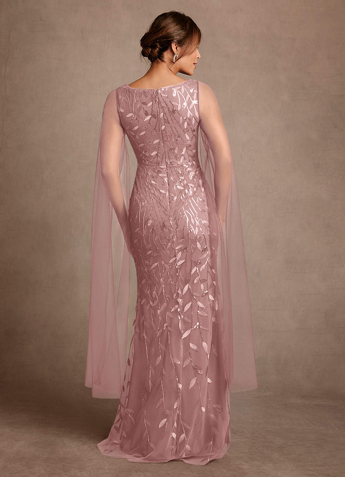 Dusty Rose Sheath Lace Tulle Dress