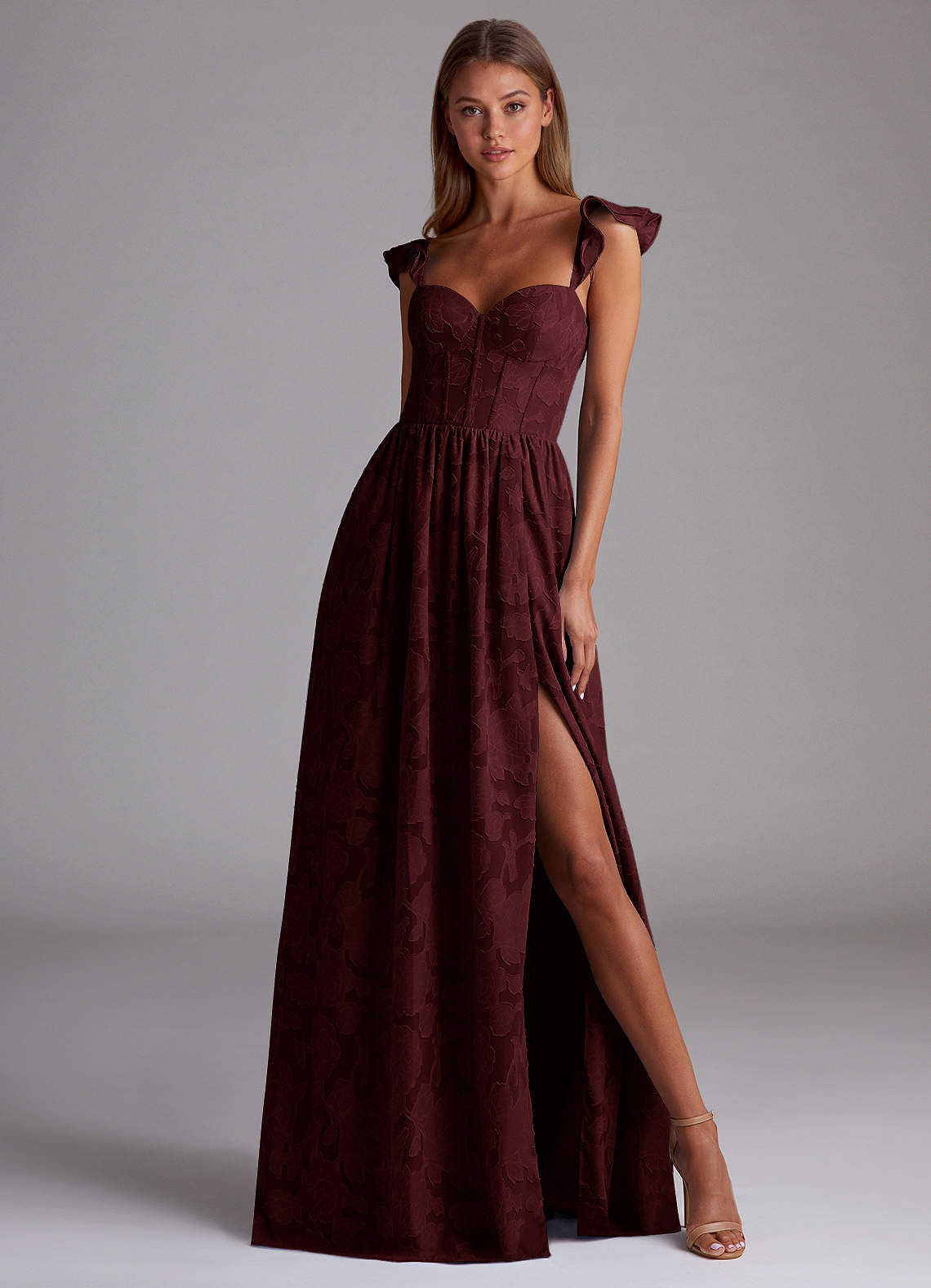 Denisse Wine Corset Maxi Prom Dress  Dress