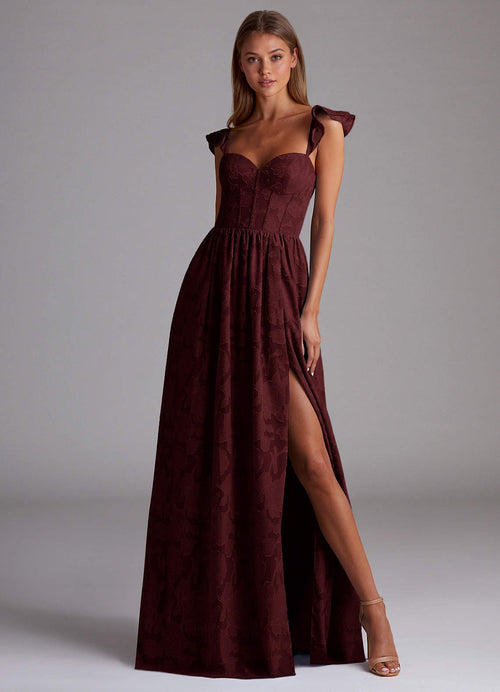 Denisse Wine Corset Maxi Prom Dress  Dress