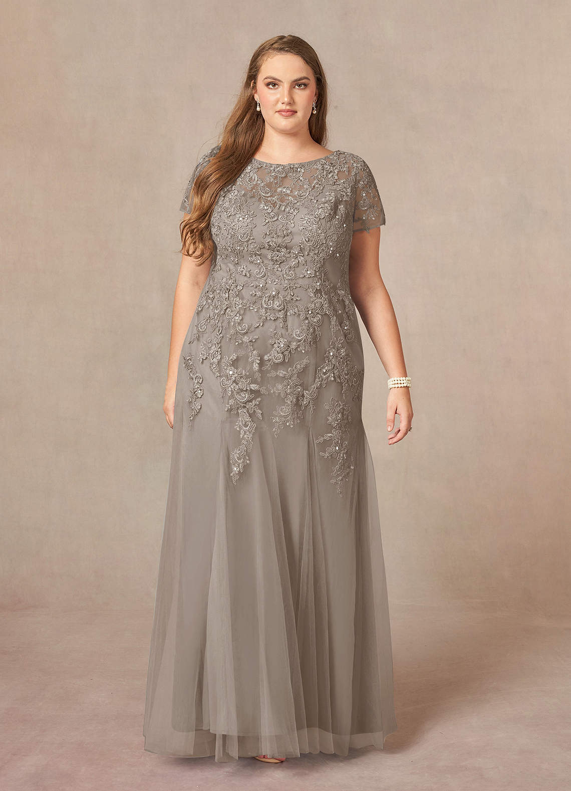 Taupe Mermaid Scoop Sequins Tulle Dress