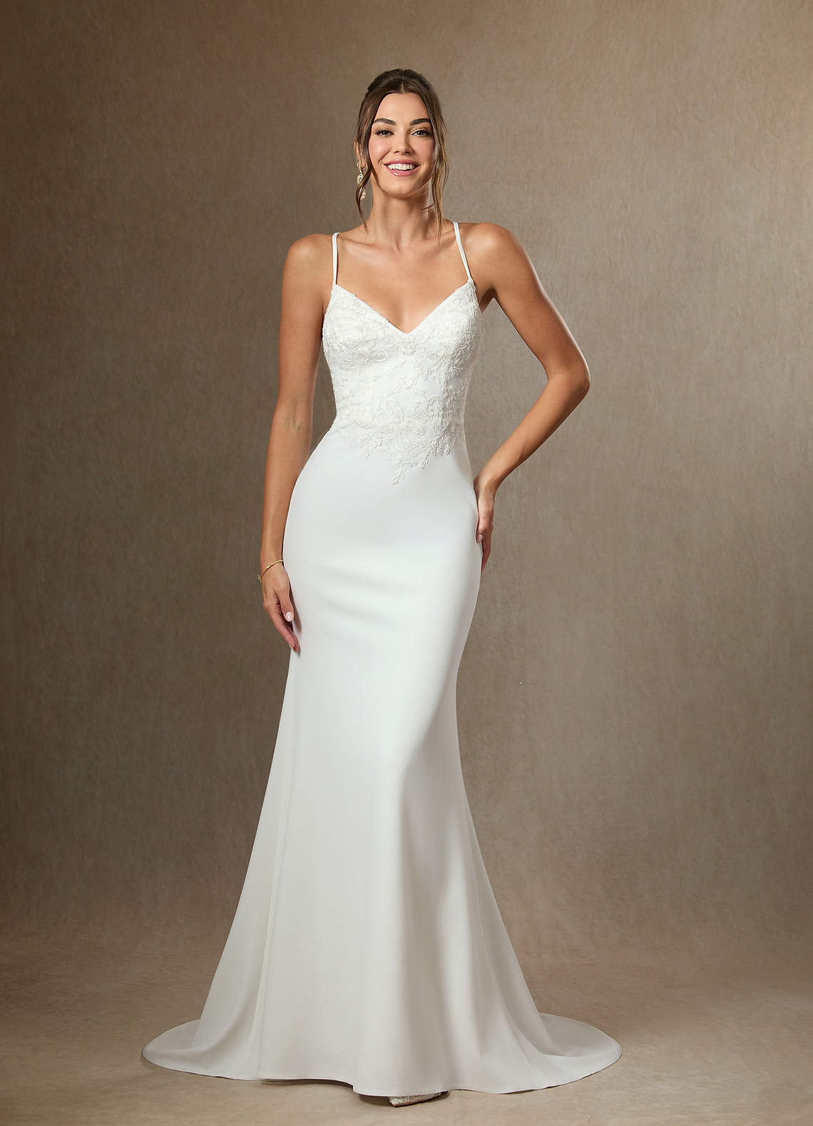 Diamond White Mermaid Lace Stretch Crepe Dress