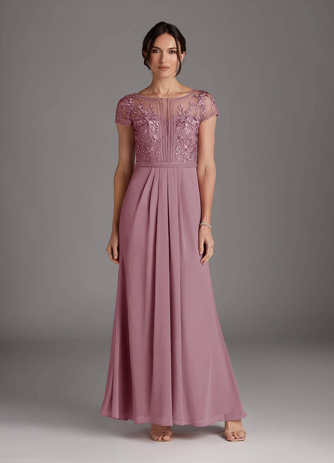 Vintage Mauve A-Line Lace Chiffon Dress
