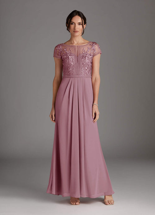 Vintage Mauve A-Line Lace Chiffon Dress