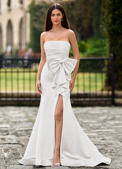 Elowen White Sculpted Strapless Ruffle Prom Dress