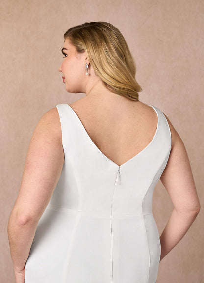 Diamond White Mermaid Scoop Pleated Crepe Back Satin Dress