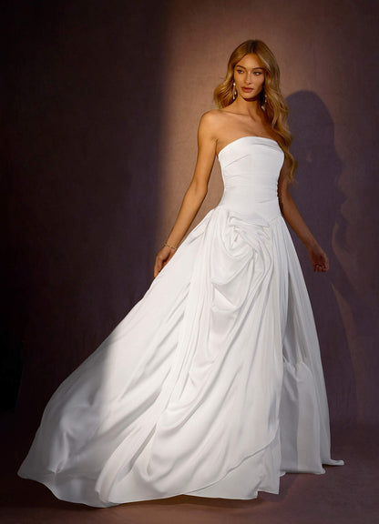 Diamond White Ball-Gown Strapless Stretch Satin Dress
