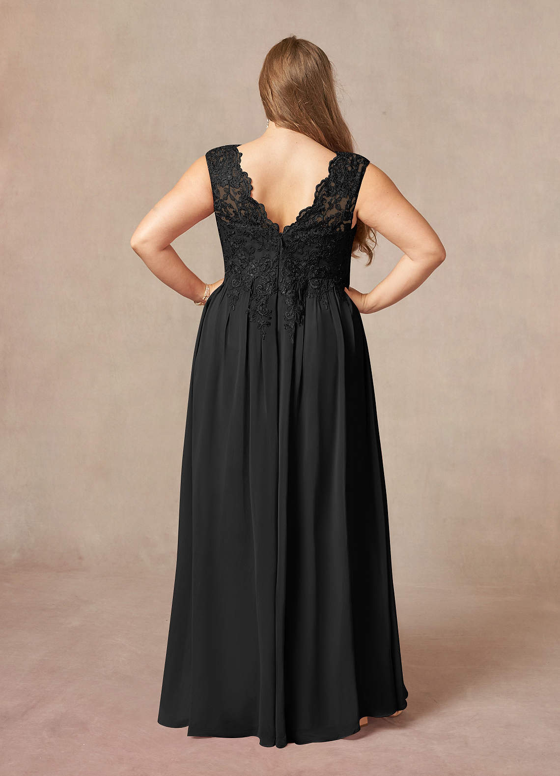 Black A-Line V-Neck Sequins Chiffon Dress