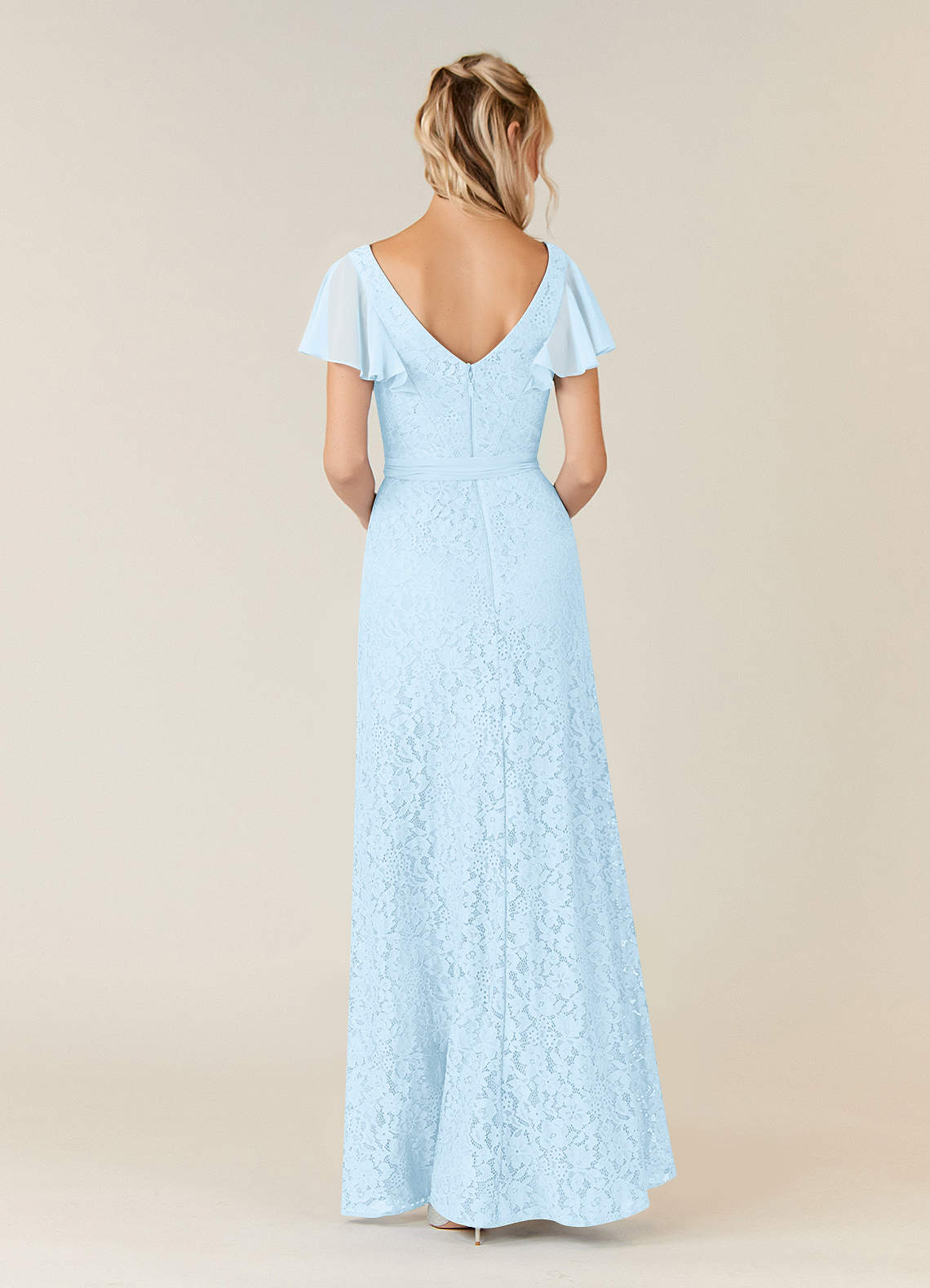 Sky Blue A-Line V-Neck Chiffon Dress