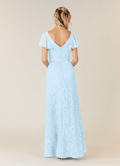 Sky Blue A-Line V-Neck Chiffon Dress