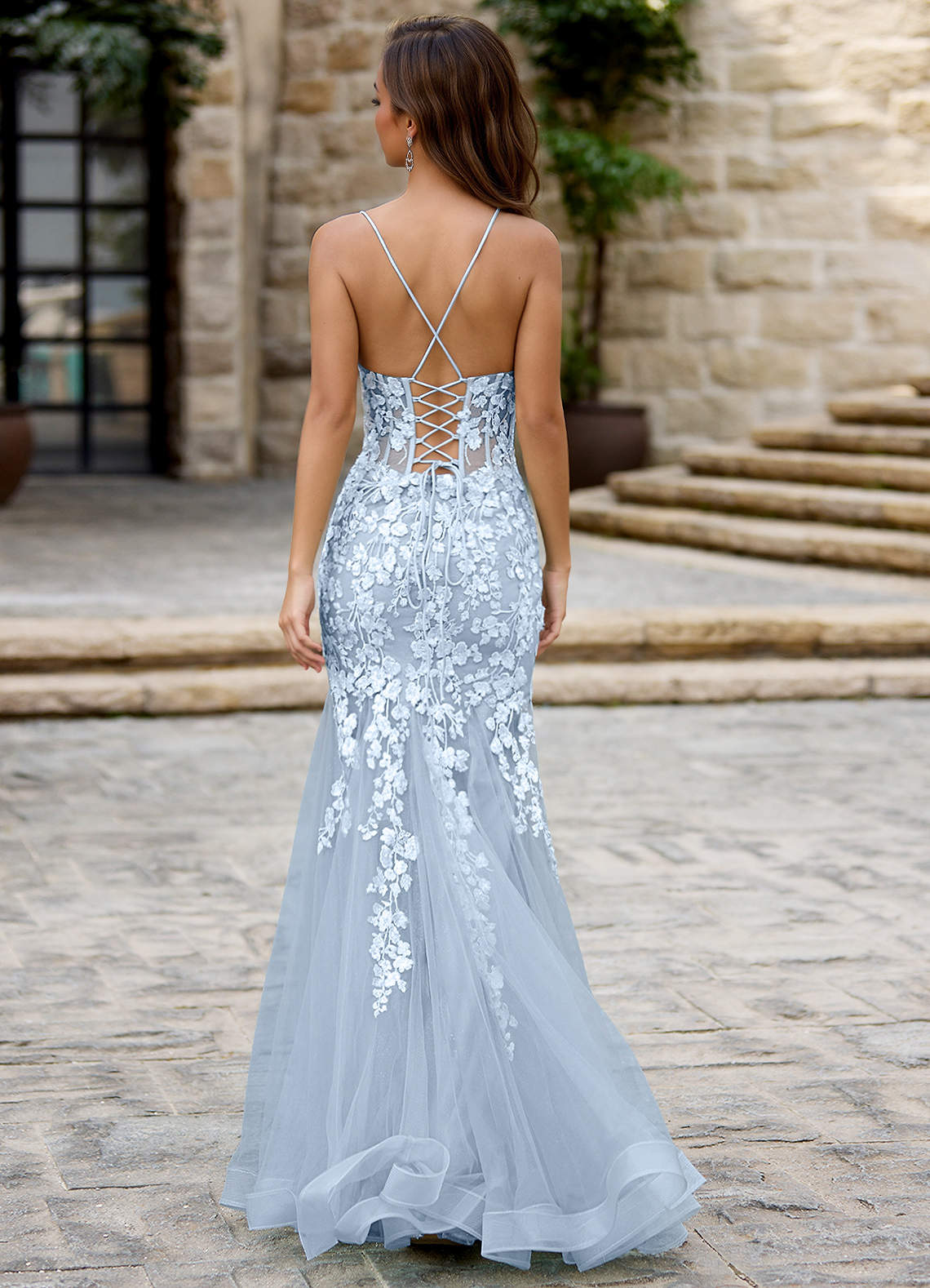 Dentelle Light Blue Mermaid Prom Dress