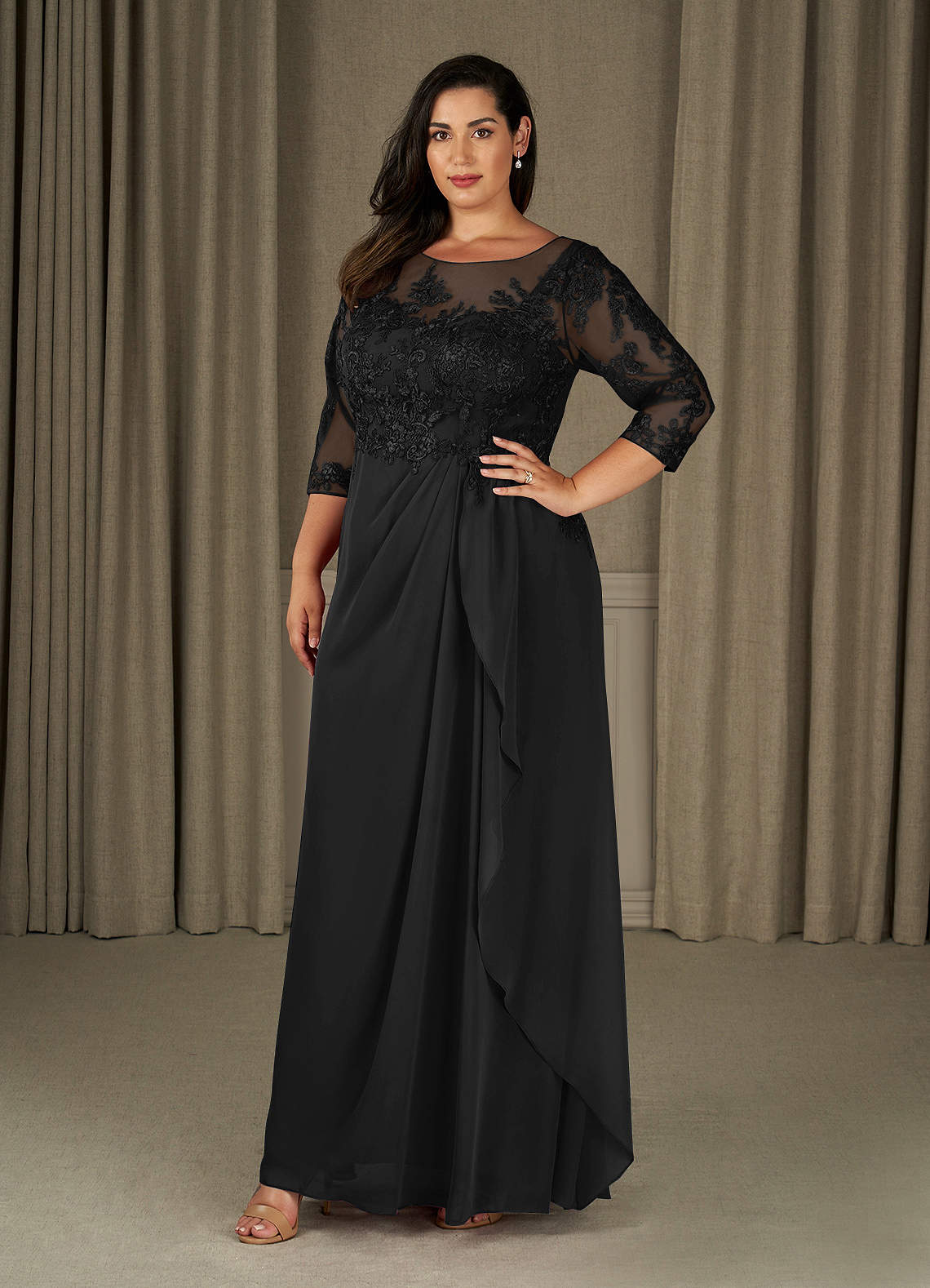 Black A-Line Scoop Chiffon Dress