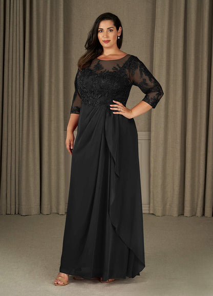 Black A-Line Scoop Chiffon Dress