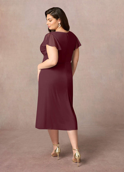 Cabernet A-Line V-Neck Pleated Mesh Dress