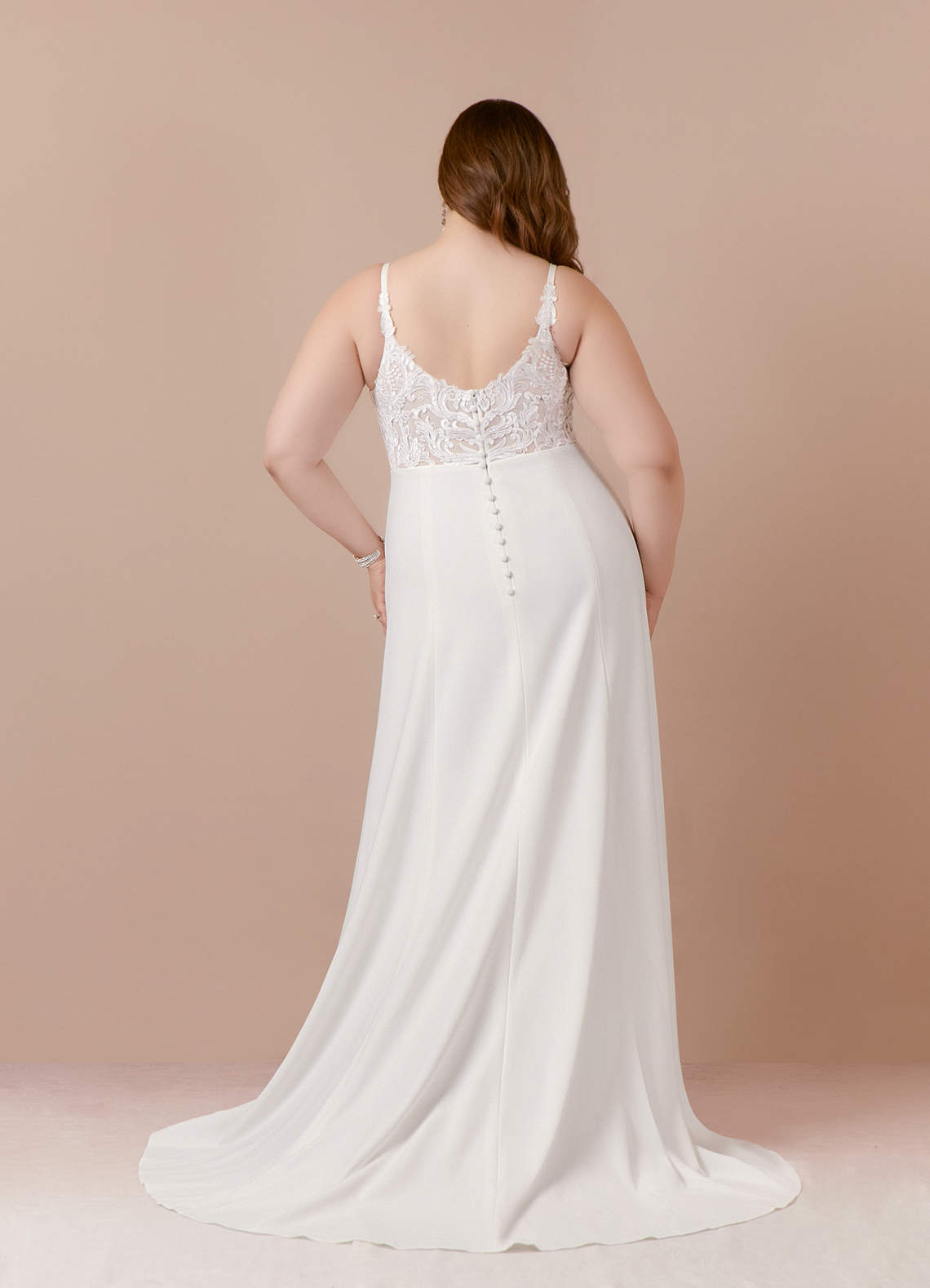 Diamond White A-Line V-Neck Sequins Stretch Crepe Dress