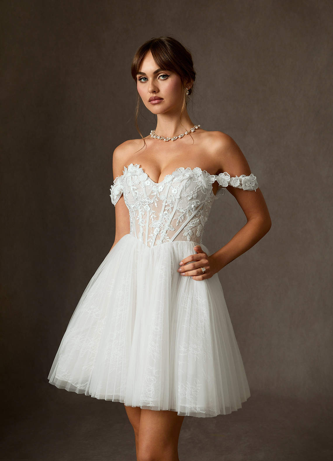 Diamond White Ball-Gown Off the Shoulder Lace Dress