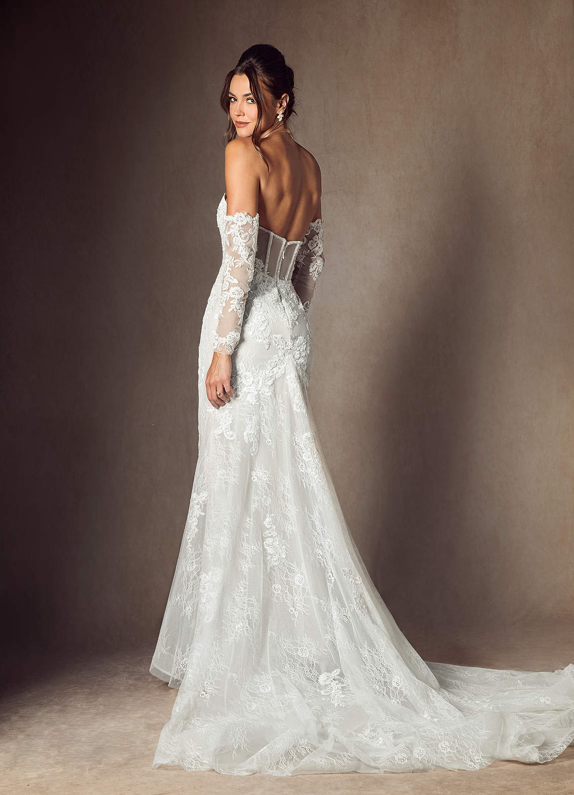 Diamond White Mermaid Strapless Lace Dress