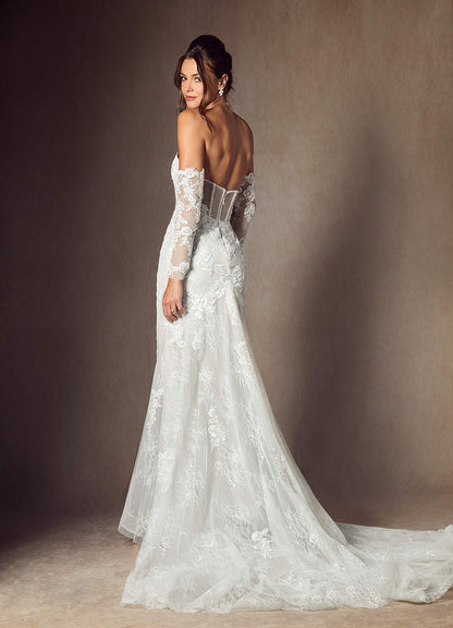 Diamond White Mermaid Strapless Lace Dress