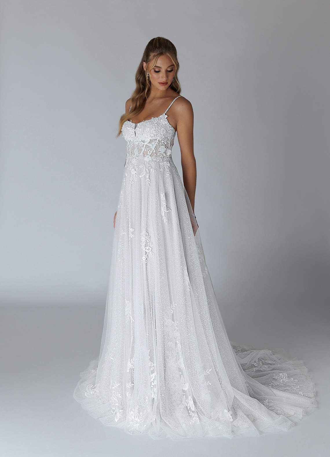 Diamond White A-Line Lace Tulle Dress