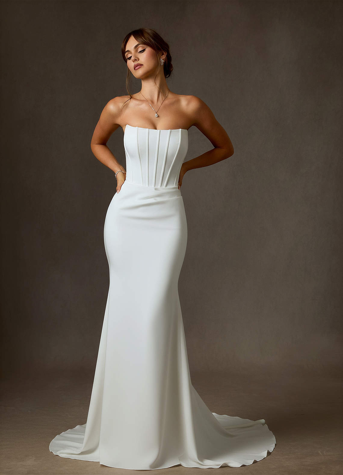 Diamond White Mermaid Off the Shoulder Crepe Back Satin Dress