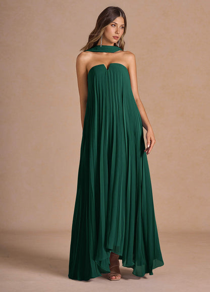 Nahla Emerald Allover Pleated Maxi Dress  Dress