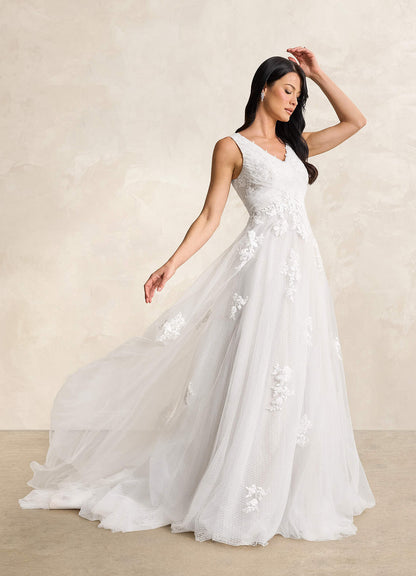 Diamond White A-Line Lace Tulle Dress