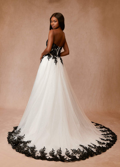 Black Diamond White A-Line Lace Tulle Dress