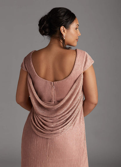 Rose Gold Mermaid V-Neck Metallic Mesh Dress