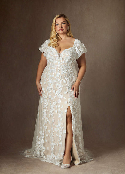 Diamond White Champagne A-Line Sweetheart Lace Dress
