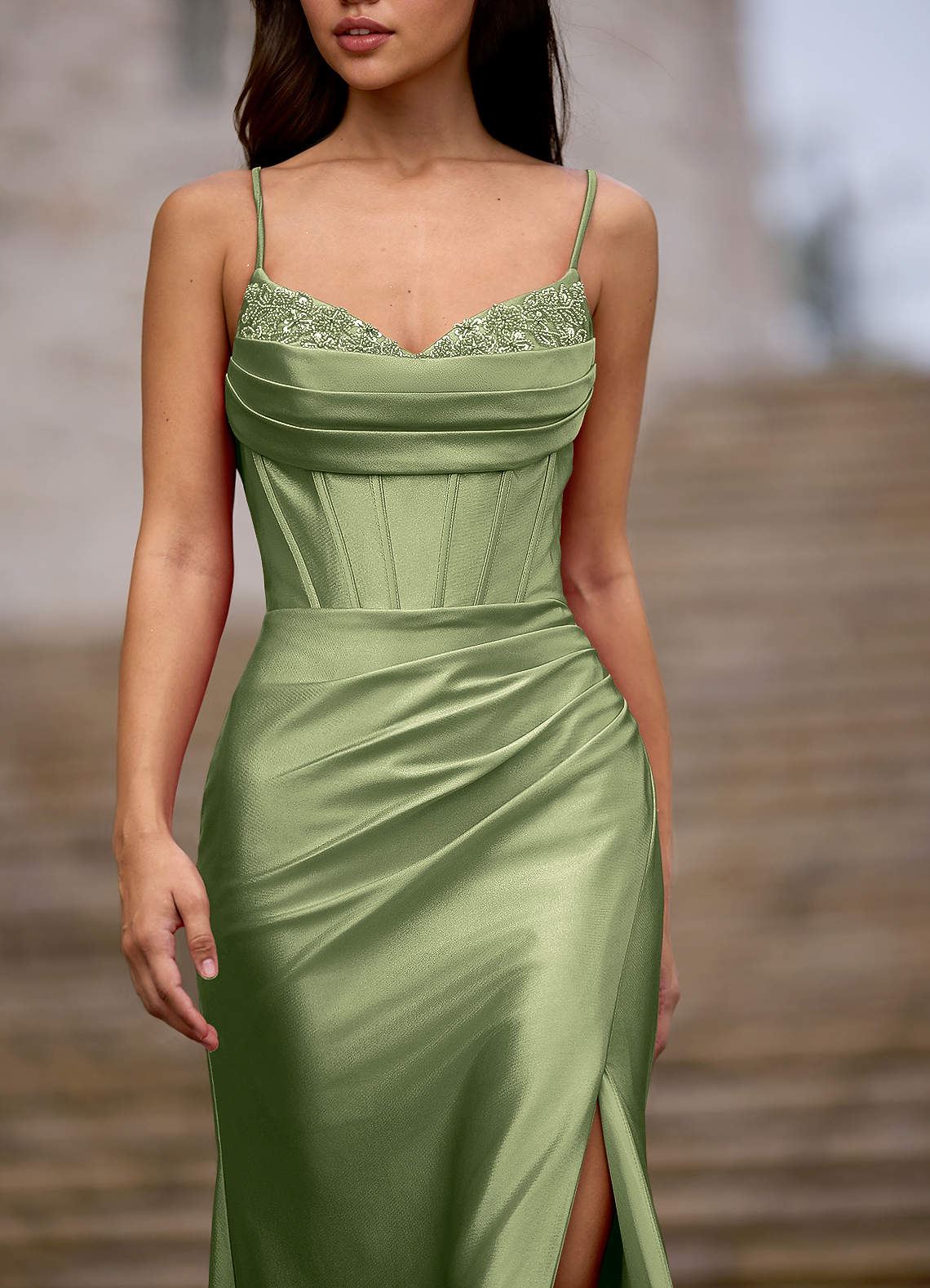 Glow Pistachio Silk-Like Satin Prom Dress  Dress
