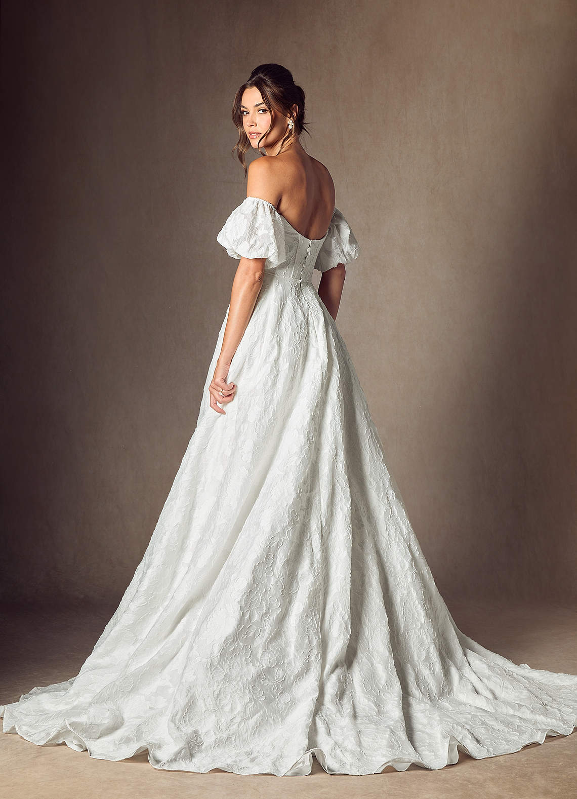 Diamond White Ball-Gown Sweetheart Neckline Floral Burnout Jacquard Dress