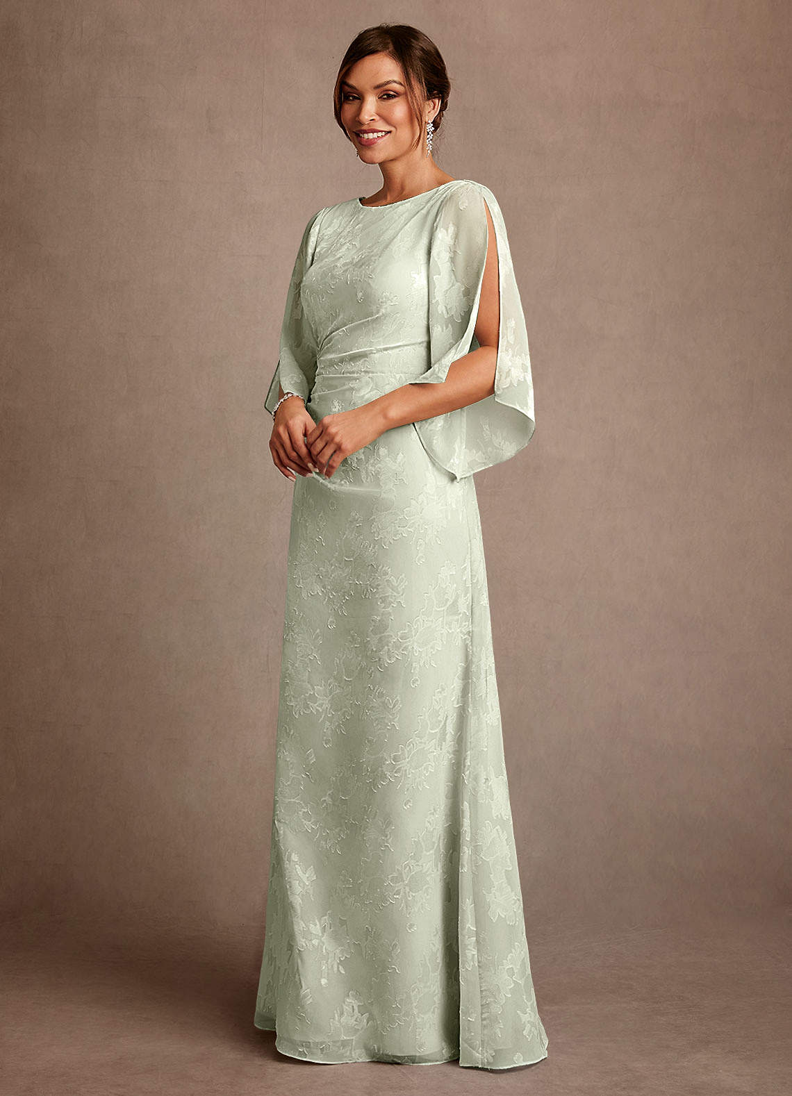 Dusty Sage Sheath Pleated Floral Burnout Dress