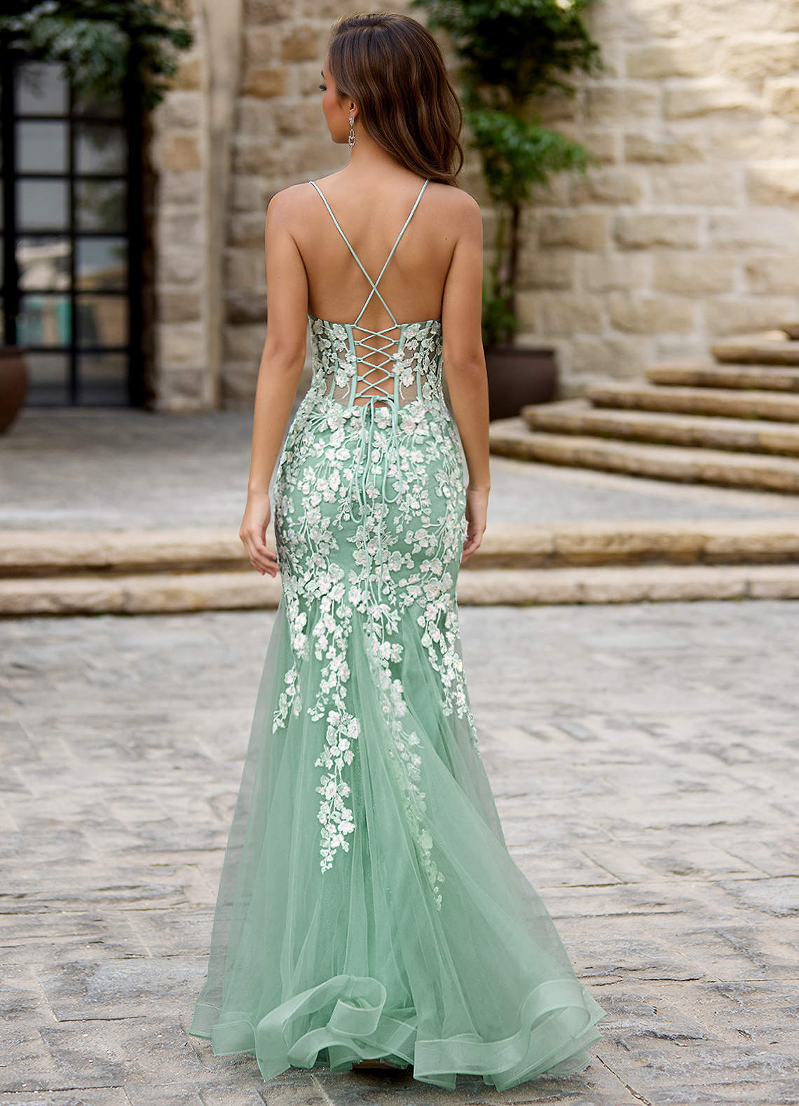 Dentelle Light Green Mermaid Prom Dress
