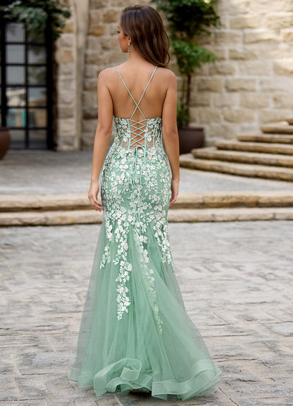 Dentelle Light Green Mermaid Prom Dress