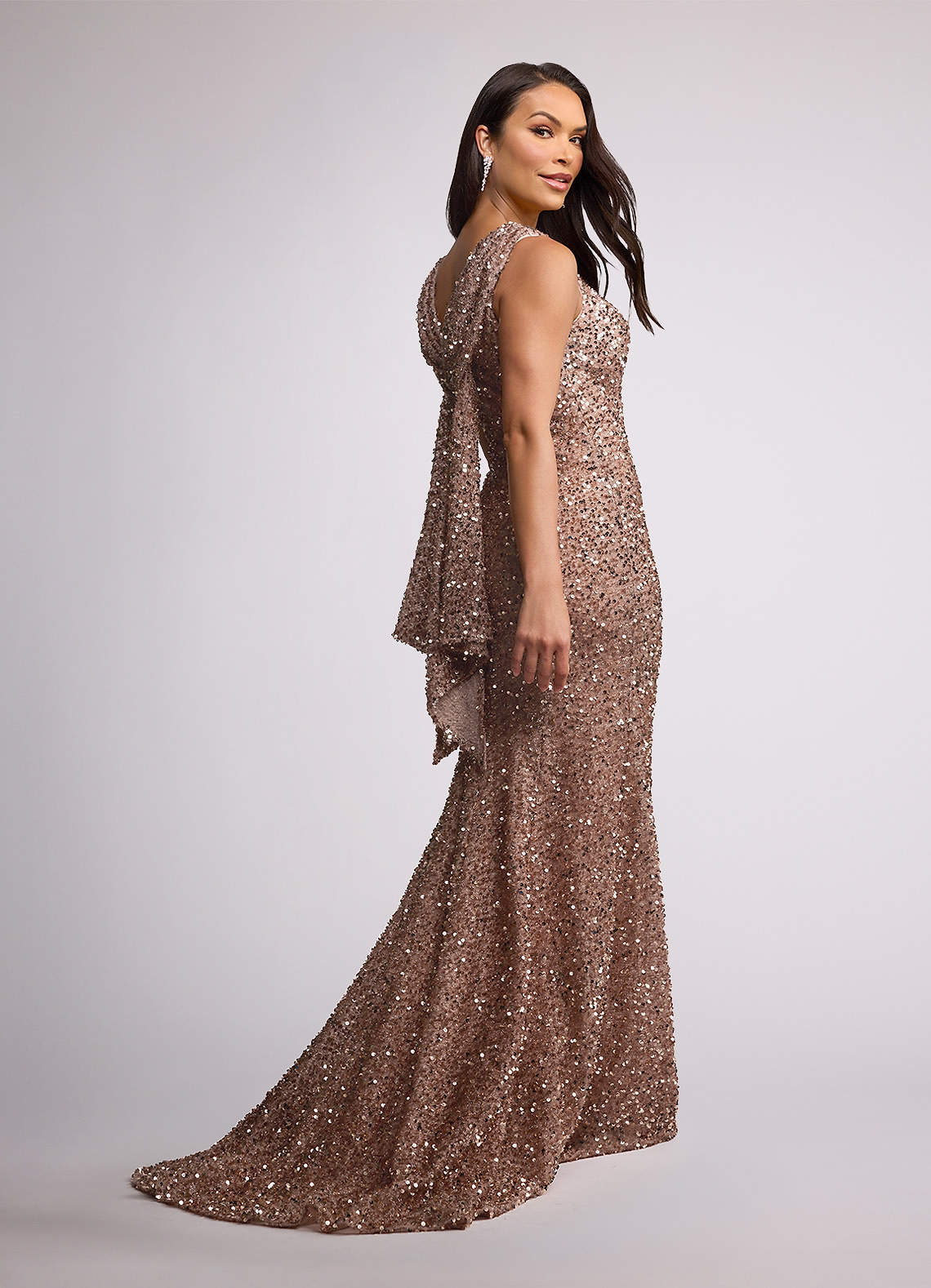 Champagne Mermaid Ruched Sequins Dress