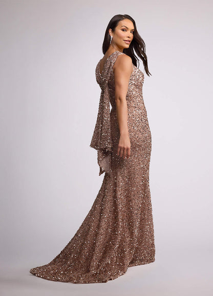 Champagne Mermaid Ruched Sequins Dress