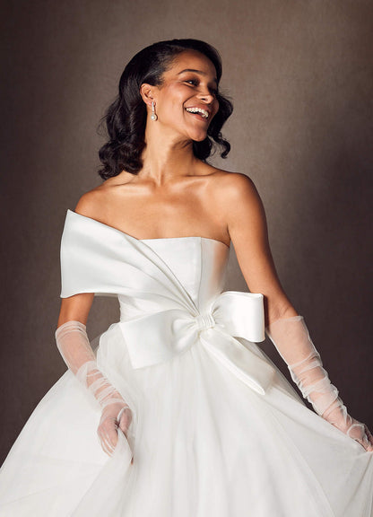 Diamond White Ball-Gown Pleated Mikado Dress