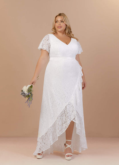 Diamond White A-Line V-Neck Lace Dress