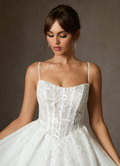 Diamond White Ball-Gown Strapless Lace Dress