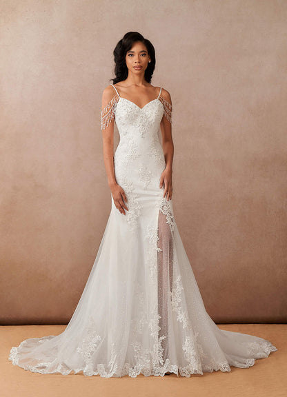 Diamond White Mermaid Sequins Tulle Dress