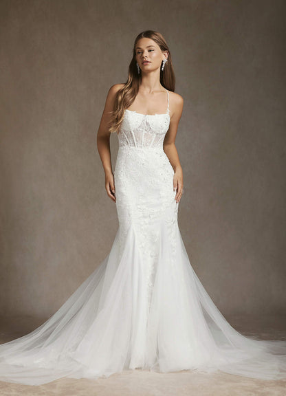 Diamond White Mermaid Sequins Tulle Dress