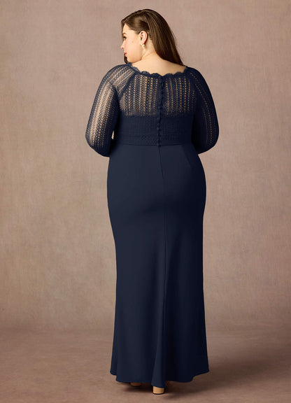 Dark Navy Sheath Lace Dress