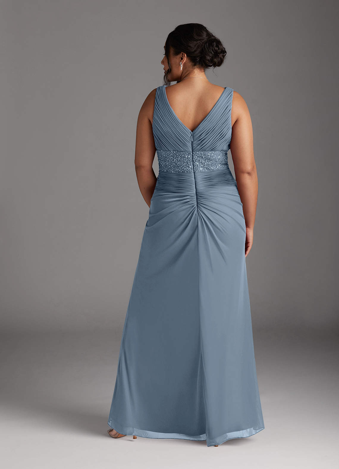 Dusty Blue Mermaid Sequins Mesh Dress