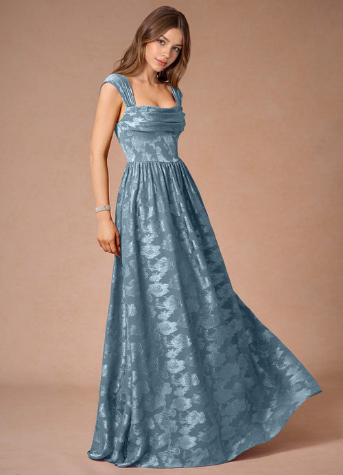 Hazel Dusty Blue Pleated Maxi Prom Dress  Dress