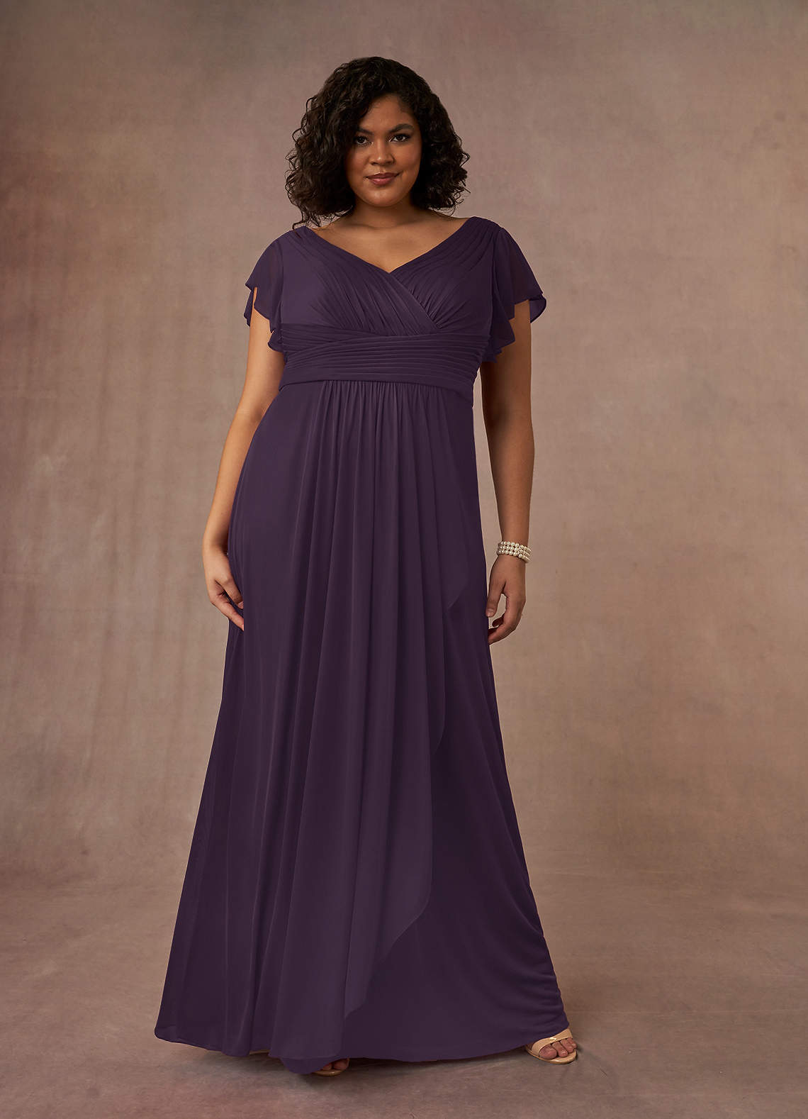 Plum A-Line Pleated Mesh Dress