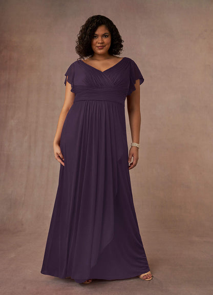 Plum A-Line Pleated Mesh Dress