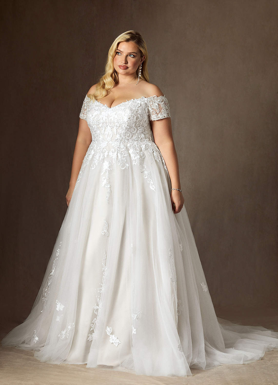 Diamond White Ball-Gown Off the Shoulder Tulle Dress
