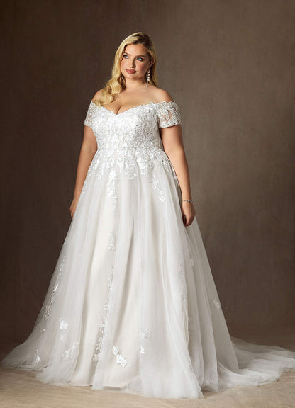 Diamond White Ball-Gown Off the Shoulder Tulle Dress